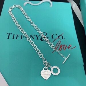 Tiffany & Co. Sterling Silver Heart and Round Tag Necklace